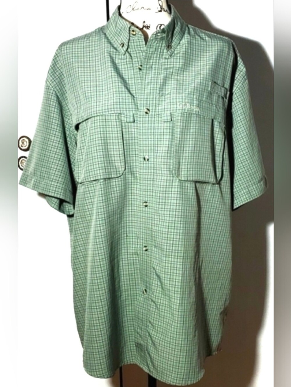 LL Bean|Mens Green Plaid Performance Hiking Camping Outdoors Shirt Sz Large